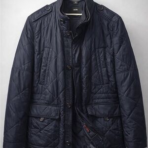 Hugo Boss BOSS Navy Quilted Field Jacket Oden Style Military Epaulettes 46R XL